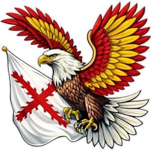 Pegatina Vinilo Águila con Alas de España y Bandera de Borgoña para Moto Coche Casco Laptop Resistente Agua UV Tintas Ecosolventes