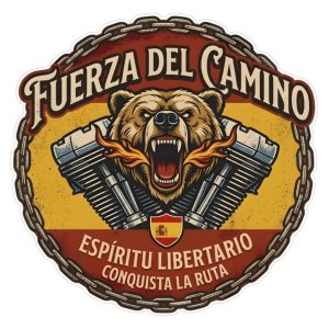 Pegatina Moto Fuerza del Camino | Oso Motor V-Twin Biker Vintage | Sticker Espíritu Libertario Custom Retro | Vinilo Ecosolvente Resistente