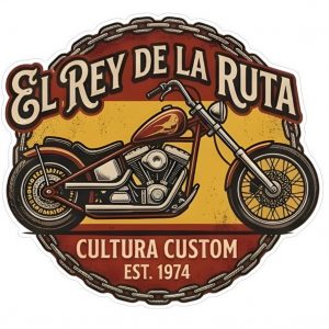 Pegatina Moto Vintage El Rey de la Ruta | Cultura Custom | Sticker Biker Chopper Retro | Impresión Ecosolvente Resistente al Agua