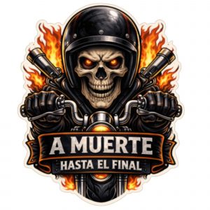 Pegatina Moto Calavera A Muerte Hasta el Final – Vinilo Adhesivo Exterior Impermeable para Casco Coche 4x4 – Sticker Biker Custom Rock Metal Resistente Agua Sol