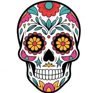Pegatina Calavera Mexicana Catrina – Sticker de Vinilo a Color 14,5x10 cm – Adhesivo Decorativo Impermeable para Moto, Casco, Coche, Portátil – Diseño Floral Estilo Día de Muertos – Tintas Ecosolvente