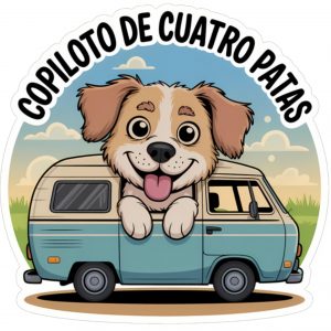 Pegatina Copiloto de Cuatro Patas Perro Camper Vinilo Imprimible a Color para Furgoneta Autocaravana Coche Vanlife Decoración Viajes Mascotas Roadtrip