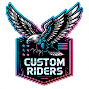 Pegatina Vinilo "Wild Road Custom Riders" - Eagle Biker Sticker para Moto, Coche, Casco, Laptop | Resistente a Agua y UV | Diseño Futurista con Tintas Ecosolventes