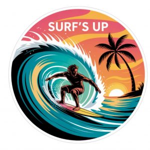 Pegatina Surfista Ola – Vinilo Adhesivo a Todo Color | Sticker Surf Surfing Playa Mar | Impermeable y Resistente al Exterior | Ideal para Coche, Moto, Tabla o Portátil