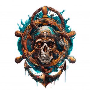 Pegatina calavera pirata timón y ancla vinilo impermeable decorativo marinero náutico para coche moto casco portátil equipaje resistente exterior personalizada con tintas ecosolventes