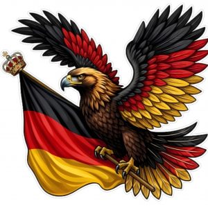 Pegatina Aguila Alemana Bandera Deutschland - Sticker Vinilo Premium Impermeable Die-Cut Coche Moto Casco Portatil - Regalo Aleman Bundesadler