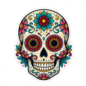 Pegatina Vinilo Calavera Mexicana Colores, Adhesivo Floral Día de Muertos para Coche Moto y Portátil, Resistente al Agua y Sol, Impresión Ecosolvente, Sugar Skull Decorativa