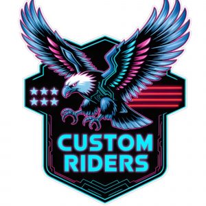 Pegatina Vinilo "Wild Road Custom Riders" - Eagle Biker Sticker para Moto, Coche, Casco, Laptop | Resistente a Agua y UV | Diseño Futurista con Tintas Ecosolventes