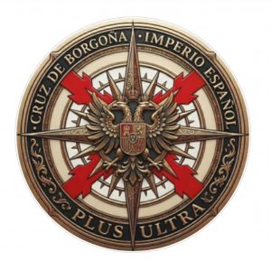 Pegatina Cruz de Borgoña Aguila Bicefala Imperio Español - Sticker Heraldico Vinilo Premium Impermeable Die-Cut Coche Moto - Plus Ultra España