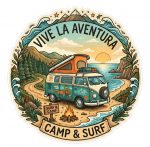 Pegatina Vive la Aventura Camp Surf Furgoneta VW Vintage - Sticker Van Life Vinilo Premium Impermeable Die-Cut Coche Portatil - Regalo Surfero Viajero