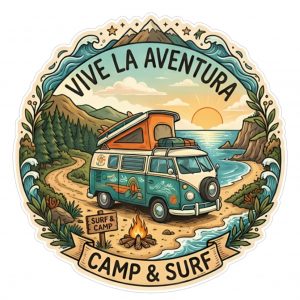 Pegatina Vive la Aventura Camp Surf Furgoneta VW Vintage - Sticker Van Life Vinilo Premium Impermeable Die-Cut Coche Portatil - Regalo Surfero Viajero