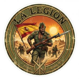 Pegatina La Legion Española Avance al Combate 1920 - Sticker Militar Vintage Vinilo Premium Impermeable Die-Cut Coche Moto Casco - Regalo Legionario