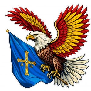 Pegatina Aguila Asturias Bandera Cruz de la Victoria - Sticker Heraldico Vinilo Premium Impermeable Die-Cut Coche Moto Portatil - Regalo Asturiano