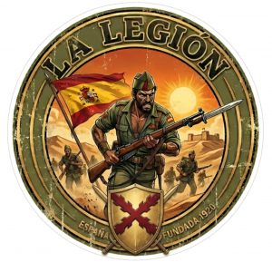 Pegatina La Legion Española Cruz de Borgoña 1920 - Sticker Militar Vintage Vinilo Premium Impermeable Die-Cut Coche Moto Casco - Regalo Legionario