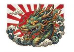 Pegatina Dragon Japones Sol Naciente Olas - Sticker Dragon Oriental Tatuaje Japones Vinilo Premium Impermeable Die-Cut Coche Moto Portatil - Regalo