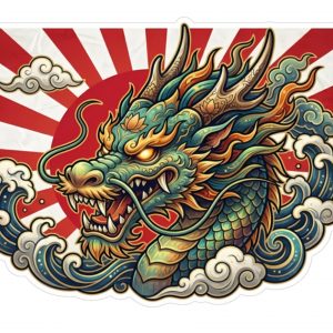 Pegatina Dragon Japones Sol Naciente Olas - Sticker Dragon Oriental Tatuaje Japones Vinilo Premium Impermeable Die-Cut Coche Moto Portatil - Regalo
