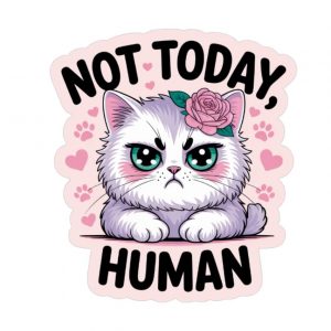 Pegatina de Gato Enfadado – 11 x 12 cm – Vinilo a Todo Color con Tintas Ecosolventes | Sticker Divertido y Original para Portátil, Coche, Botella, Diario o Scooter | Resistente al Agua y al Sol