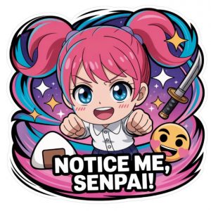 Pegatina Anime Kawaii "Notice Me Senpai" - Diseño Premium 12x12 cm - Tintas Ecológicas, Resistente al Agua - Ideal para Laptops, Cuadernos y Decoración