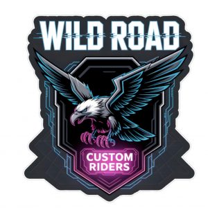 Pegatina Vinilo "Wild Road Custom Riders" - Eagle Biker Sticker para Moto, Coche, Casco, Laptop | Resistente a Agua y UV | Diseño Futurista con Tintas Ecosolventes