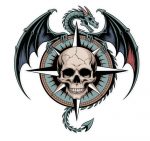 Pegatina Dragón y Calavera – Sticker Vinilo Gótico Troquelado | Adhesivo Rosa de los Vientos Fantasía Oscura | Impermeable y Resistente al Exterior | Decoración Casco, Moto, Coche, Portátil | 12x12 cm