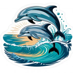 Pegatina vinilo delfines saltando sobre olas adhesivo decorativo resistente agua y sol para coche moto caravana portátil tabla surf ventana o pared