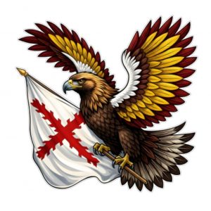 Pegatina Vinilo Águila con Bandera Cruz de Borgoña, Adhesivo Histórico para Coche Moto y Casco, Resistente al Sol y Agua, Impresión Ecosolvente, Escudo Heráldico España
