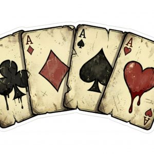 Pegatina Cuatro Ases Poker Vintage Cartas Envejecidas - Sticker Pegatinas Vinilo Premium Impermeable Die-Cut Coche Moto Portatil - Regalo Jugador