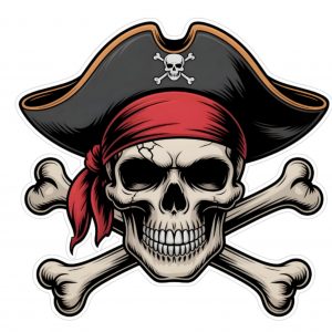 Pegatina calavera pirata con sombrero y pañuelo rojo vinilo impermeable decorativo para coche moto casco portátil equipaje personalizada resistente al agua exterior tintas ecosolventes