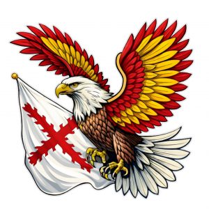 Pegatina Vinilo Águila con Alas de España y Bandera de Borgoña para Moto Coche Casco Laptop Resistente Agua UV Tintas Ecosolventes